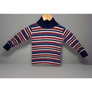 Vintage Health-tex Boys 4T Striped Turtleneck Shirt Navy Red Gray Retro 70s 80s